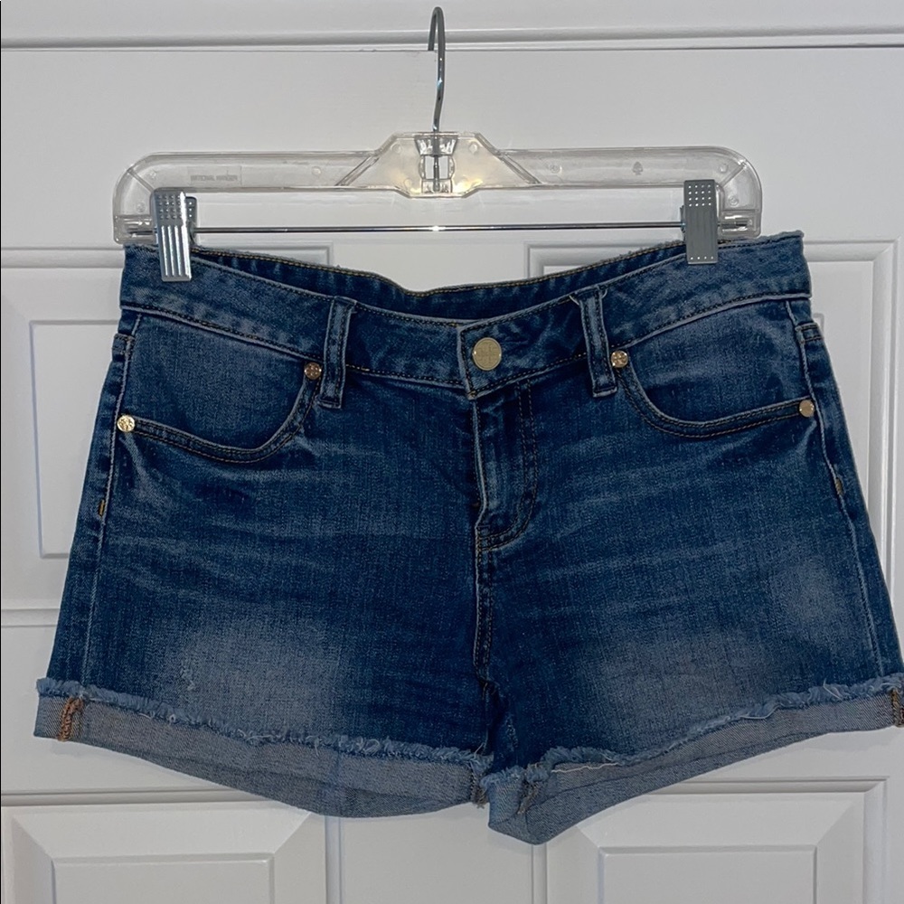 Tory Burch Dark Blue Denim Roll-Hem Shorts